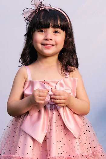 Pnk Isha Arora (Pink)_Pink Cotton, Satin, Tulle Polka And Big Bow Dress _Online_at_Aza_Fashions