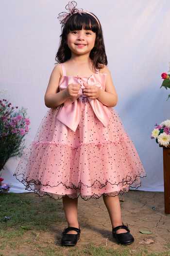 Buy_Pnk Isha Arora (Pink)_Pink Cotton, Satin, Tulle Polka And Big Bow Dress _at_Aza_Fashions