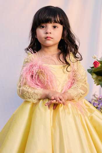 Pnk Isha Arora (Pink)_Yellow Polyester, Taffeta, Cotton I Am Princess Belle Birthday Dress _Online_at_Aza_Fashions