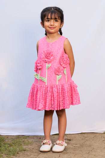 Pnk Isha Arora (Pink)_Pink Cotton, Taffeta, Lace I Can Grow A Garden On My Dress _Online_at_Aza_Fashions