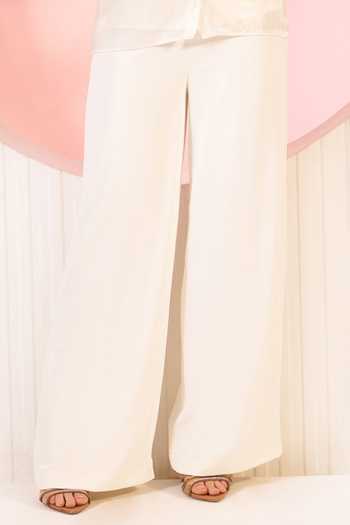 BAHAARA BY DIVYA NARULA_Ivory Organza, Crepe Collared Neck Ivy Shirt And Pant Set _Online_at_Aza_Fashions