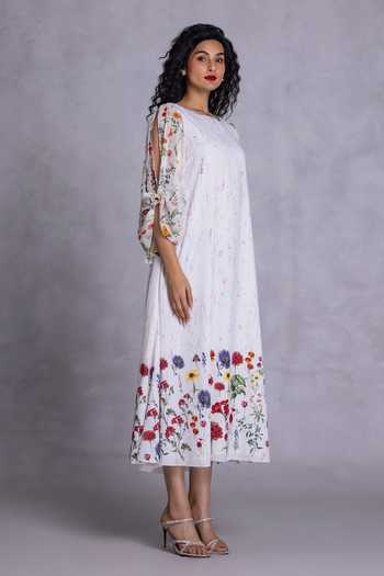 Buy_Payal Jain_Off White Crepe Boat Neck Floral Placement Print Dress _Online_at_Aza_Fashions