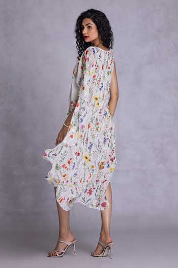 Shop_Payal Jain_Off White Georgette, Cambric Round Neck Floral Print Dress _Online_at_Aza_Fashions