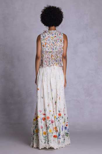 Shop_Payal Jain_Off White Cambric Floral Print Skirt _at_Aza_Fashions