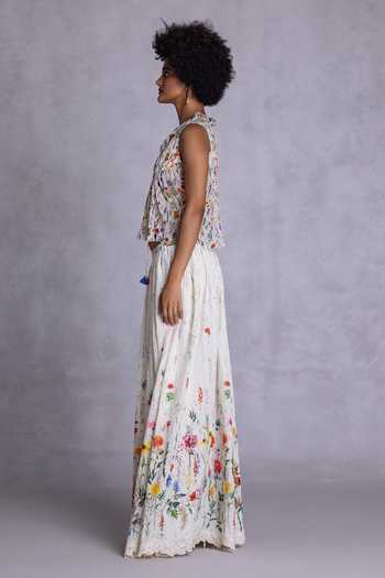Payal Jain_Off White Cambric Floral Print Skirt _Online_at_Aza_Fashions