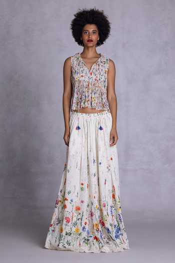 Buy_Payal Jain_Off White Cambric Floral Print Skirt _at_Aza_Fashions