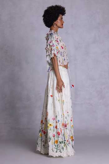 Payal Jain_Off White Georgette Scoop Neck Floral Print Crop Top _Online_at_Aza_Fashions