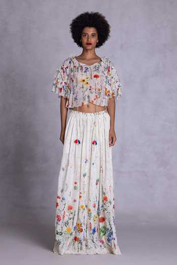 Buy_Payal Jain_Off White Georgette Scoop Neck Floral Print Crop Top _Online_at_Aza_Fashions