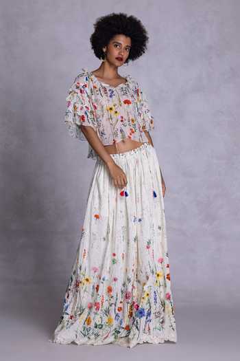 Shop_Payal Jain_Off White Georgette Scoop Neck Floral Print Crop Top _Online_at_Aza_Fashions