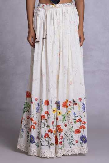 Payal Jain_Off White Cambric Floral Print Maxi Skirt _Online_at_Aza_Fashions