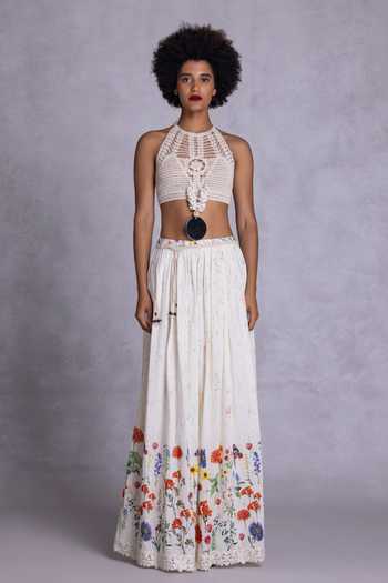 Buy_Payal Jain_Off White Cambric Floral Print Maxi Skirt _Online_at_Aza_Fashions