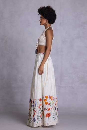 Shop_Payal Jain_Off White Cambric Floral Print Maxi Skirt _Online_at_Aza_Fashions