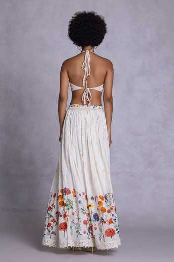 Shop_Payal Jain_Off White Cambric Floral Print Maxi Skirt _at_Aza_Fashions