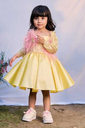 Buy_Pnk Isha Arora (Pink)_Yellow Polyester, Taffeta, Cotton I Am Princess Belle Birthday Dress _at_Aza_Fashions
