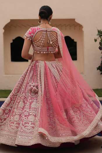 Shop_Amaltas Couture_Pink Silk, Organza, Net Embroidered Bridal Lehenga Set _at_Aza_Fashions