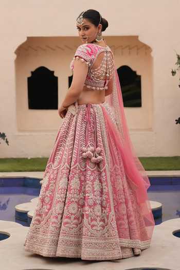 Amaltas Couture_Pink Silk, Organza, Net Embroidered Bridal Lehenga Set _Online_at_Aza_Fashions