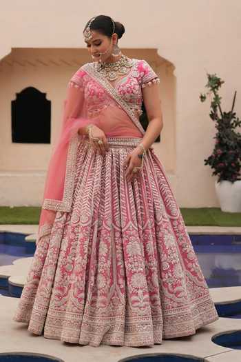 Buy_Amaltas Couture_Pink Silk, Organza, Net Embroidered Bridal Lehenga Set _Online_at_Aza_Fashions