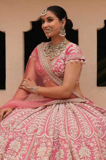 Shop_Amaltas Couture_Pink Silk, Organza, Net Embroidered Bridal Lehenga Set _Online_at_Aza_Fashions