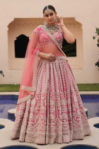 Amaltas Couture_Pink Silk, Organza, Net Embroidered Bridal Lehenga Set _at_Aza_Fashions