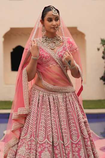 Shop_Amaltas Couture_Pink Silk, Organza, Net Embroidered Bridal Lehenga Set 