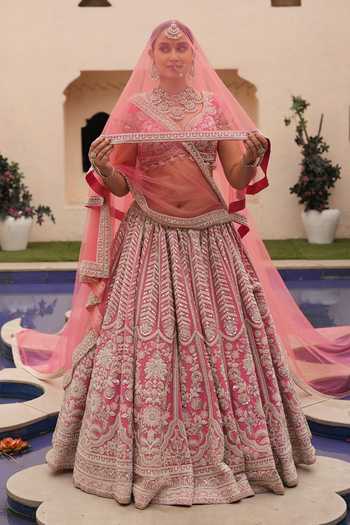 Amaltas Couture_Pink Silk, Organza, Net Embroidered Bridal Lehenga Set _Online