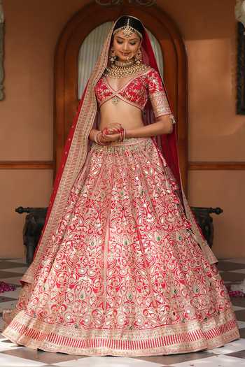 Buy_Amaltas Couture_Pink Silk, Organza, Net Embroidered Bridal Lehenga Set _at_Aza_Fashions