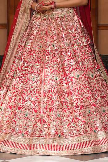 Buy_Amaltas Couture_Red Silk, Organza, Net Crystal Embellished Bridal Lehenga Set 