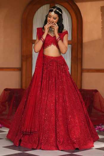 Buy_Amaltas Couture_Red Net Floral Embroidered Bridal Lehenga Set _Online_at_Aza_Fashions