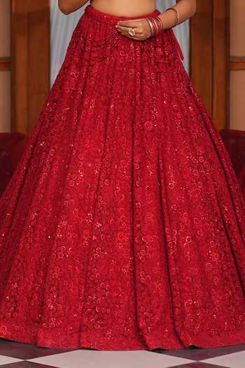 Buy_Amaltas Couture_Red Net Floral Embroidered Bridal Lehenga Set _Online