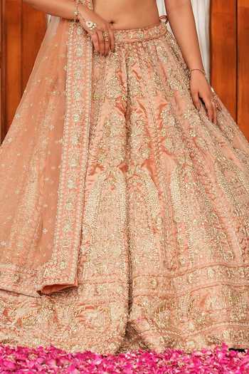 Shop_Amaltas Couture_Peach Silk, Tissue, Net Zardozi Embroidered Bridal Lehenga Set _Online_at_Aza_Fashions