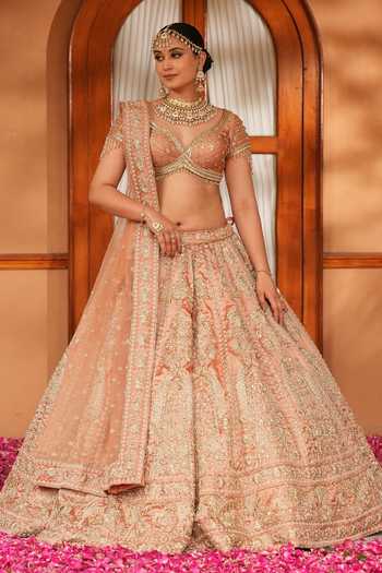 Amaltas Couture_Peach Silk, Tissue, Net Zardozi Embroidered Bridal Lehenga Set _at_Aza_Fashions