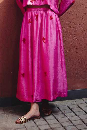Kavya Singh Kundu_Pink Silk Collared Neck Sophie Hand Embroidered Shirt And Skirt Set _Online_at_Aza_Fashions
