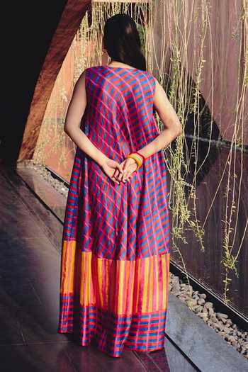 Shop_Kavya Singh Kundu_Multi Color Silk V-neck Rio Block Print Maxi Dress _at_Aza_Fashions