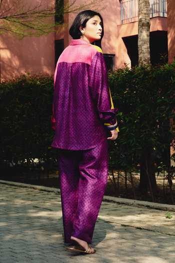 Shop_Kavya Singh Kundu_Multi Color Silk Collared Neck Poppi Polka Print Shirt And Pant Set _at_Aza_Fashions