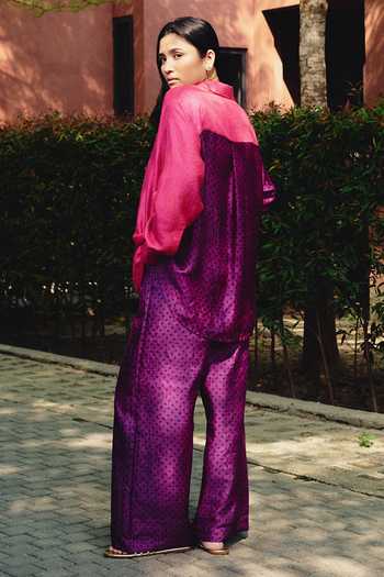 Buy_Kavya Singh Kundu_Multi Color Silk Collared Neck Poppi Polka Print Shirt And Pant Set _Online_at_Aza_Fashions