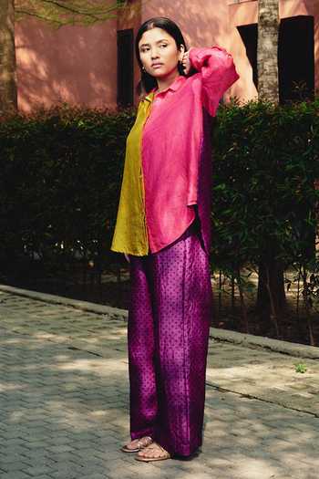 Shop_Kavya Singh Kundu_Multi Color Silk Collared Neck Poppi Polka Print Shirt And Pant Set _Online_at_Aza_Fashions