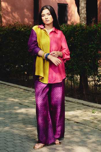 Kavya Singh Kundu_Multi Color Silk Collared Neck Poppi Polka Print Shirt And Pant Set _at_Aza_Fashions