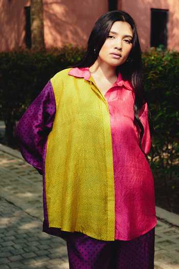 Buy_Kavya Singh Kundu_Multi Color Silk Collared Neck Poppi Polka Print Shirt And Pant Set 