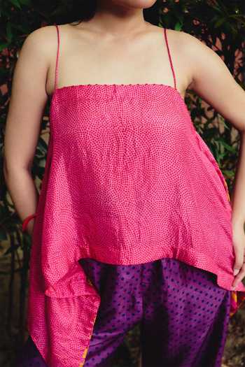 Kavya Singh Kundu_Pink Silk Square Neck Bali Block Print Top And Pant Set _Online_at_Aza_Fashions