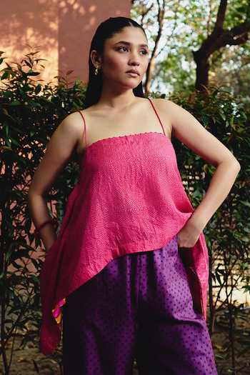 Buy_Kavya Singh Kundu_Pink Silk Square Neck Bali Block Print Top And Pant Set _Online_at_Aza_Fashions