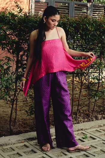 Buy_Kavya Singh Kundu_Pink Silk Square Neck Bali Block Print Top And Pant Set 