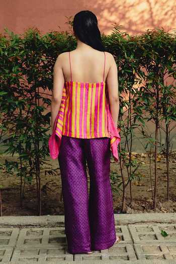 Shop_Kavya Singh Kundu_Pink Silk Square Neck Bali Block Print Top And Pant Set _at_Aza_Fashions