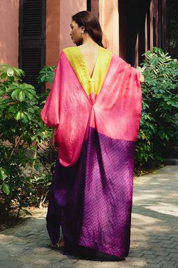 Shop_Kavya Singh Kundu_Multi Color Silk V-neck Carnival Polka Dot Print Kaftan _at_Aza_Fashions