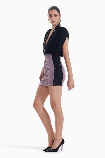Shop_Sameer Madan_Black Jersey V-, Plunge Half Of Me Luxury Dress _at_Aza_Fashions