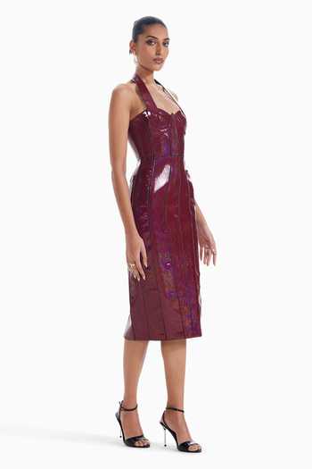 Buy_Sameer Madan_Maroon Jersey Sweetheart , Halter Lipstick Proof Dress _Online_at_Aza_Fashions
