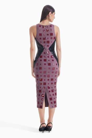 Shop_Sameer Madan_Purple Jersey High Neck Unravel Bliss Embroidered Midi Dress _at_Aza_Fashions