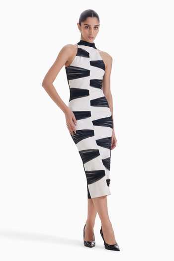 Buy_Sameer Madan_Black Tulle, Jersey Halter Neck Exit Strategy Bodycon Dress _at_Aza_Fashions