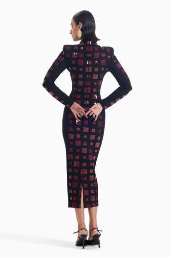 Shop_Sameer Madan_Black Jersey High Neck Lipgloss Residue Applique Work Dress _at_Aza_Fashions