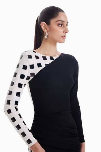 Sameer Madan_Black Jersey One Shoulder Tabloid Angel Mini Dress _Online_at_Aza_Fashions