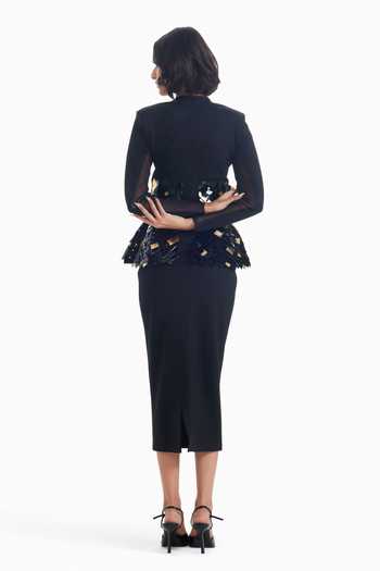Shop_Sameer Madan_Black Jersey V-neck Snatched Aura Bodycon Dress _at_Aza_Fashions